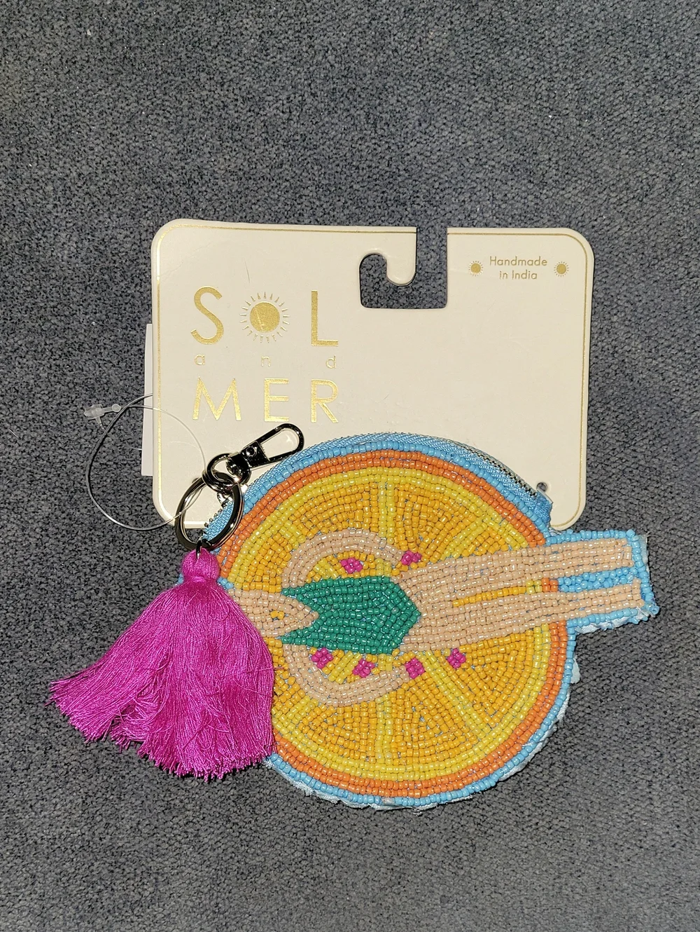 Viral India Handmade Beaded Citrus Keychain with Pink Tassel Coin Purse